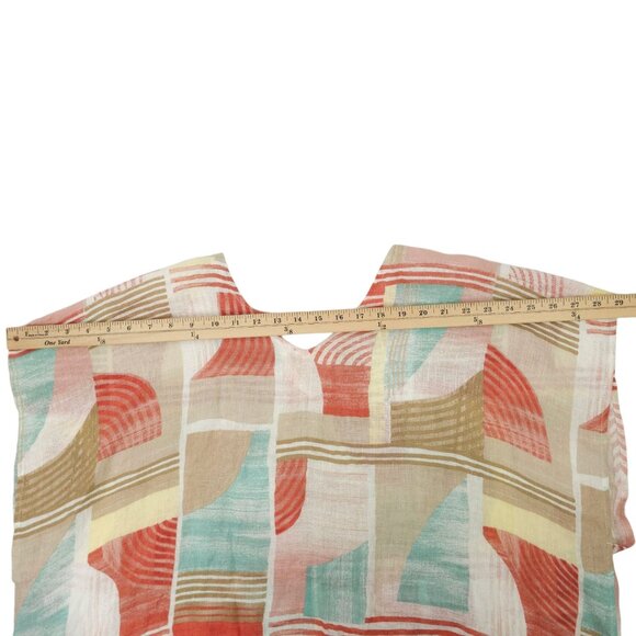 Chicos Linen Poncho Blouse Womens Size S/M Geometric Keyhole Back Pullover - Picture 4 of 16